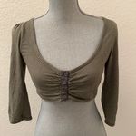 DEPT. crop top shirt blouse Stripe S Small XS olive green cute RARE HTF Y2K Photo 0