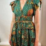 Ulla Johnson Marni Green Floral Ruffle Sleeves Tie Hourglass Mini Dress Size 14 Photo 0