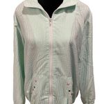 Blair Bright Green Preppy Coastal Seersucker Embroidered Boho Floral Zip Jacket Photo 0