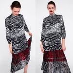 ZARA  ANIMAL ZEBRA PRINT FLOATY CONTRAST DRESS BLACK/WHITE/RED SIZE XS NEW Photo 1
