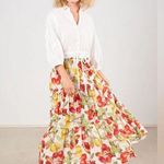 Cara Cara Women's 100% Cotton Tropical Fruit Ivory Melaine Midi Skirt Size XS Red Photo 0