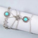 Bohemian Silvery Arm Chain With Green Turquoise Inlaid, Floral Pendant, Ethnic‎ Silver Photo 1