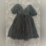 Starry Night Flutter Puffy Sleeve V Neck Midi Dress in Black, Size 20W​​​​ Black Photo 3