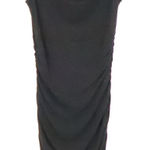 Boston Proper Black Ruched Midi Bodycon Dress LBD NYE Timeless Cowl Neck Size 4 Photo 0
