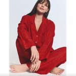 Victoria's Secret Flannel Long Pajama Set - Red Lacquer/Lipstick Yd Stripe Photo 2