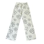 Bailey Rose Floral Print Jeans Small White Denim Flower Wide Leg Retro Eclectic Black Size 26 Photo 3