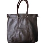 Leather Large Tote Shoulder Bag Chocolate Brown Double Straps Laptop Bag CLASSIC Photo 2