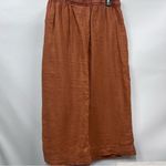 Nicole Miller  L orange Rust Button-Front Midi Skirt 100% linen elastic waist tie Photo 9
