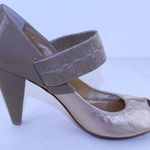DKNY  Wynona Gold & Beige Leather Mary Jane Heels 9 Photo 5