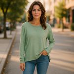 Kensie ‎ Performance Heathered Light Green Sweatshirt Raw Hem 1X Photo 2