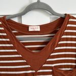 Hailey & Co. Women's M Long Sleeve Pocket Tee Shirt Rust Brown Stripe Vneck Top Photo 1