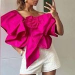 ZARA FUCHSIA Pink RUFFLED ASYMMETRIC FLOWER One Shoulder TOP SIZE XS NEW Photo 0