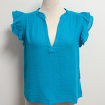 Honorine Mare Blue Gauze V Neck Ruffle Short Sleeve Luna Crinkled Top New Medium Photo 0