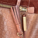 Joie  Chocolate Brown Suede & Crocodile Leather Double Handle Tote Photo 2