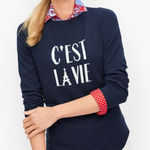 Talbots C’Est La Vie Bateau Neck Navy Pullover Sweater Top Sz Medium Preppy Photo 0