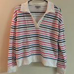 Talbots T by  Striped Pullover Top | XS | Long Sleeve Collared V-Neck Photo 0