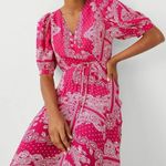 Ann Taylor  Bandana Paisley Wrap Maxi Dress V-Neck Shortsleeve Hi-Low Pink Boho 8 Photo 2
