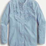 J.Crew  Band Collar Ruffle Front Striped Long Sleeve Shirt Photo 0