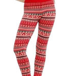 Free People  Intimately Falala Fair Isle Cozy Soft Red Holiday Leggings Medium Photo 0