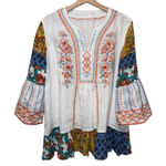 John Mark  Floral Embroidered Patchwork Linen Top XL Boho Colorful Artsy Photo 0