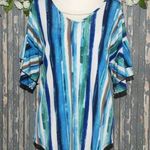 Cato Est. 1946 Ladies Blue Blouse Top Size S Beaded Faux Necklace Bell SS V-Neck Photo 0