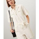 A.P.C. White Cotton Denim Collared Gold Zipper Front Tie Waist Romper Size 38 Photo 0