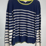 Lisa Todd Cotton Blue White Striped Neon Sleeve Sweater Size Large Photo 0