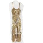Mac Duggal NWT 27062 Tea-Length Metallic Plissé Midi Dress Party Gold Size 6 Photo 5