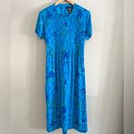 Vintage 90s Blue Floral Pleated Midi Dress Rayon Garden Party Cottagecore M Photo 11
