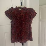 SEA NY Ilana Ikat Navy Red Flutter Sleeve Top Shirt Blouse Ruffle Size M Photo 2