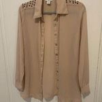 Bar III Tan Studded Long Sleeve Button Down Blouse Photo 0
