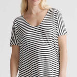 Quince  Maternity Black and White Striped‎ Bamboo Short Sleeve Tee Photo 0