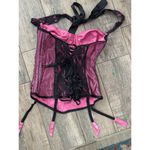 Frederick's of Hollywood Pink Black Corset Bustier Lingerie Lace Boned 34 Photo 4
