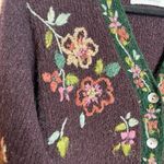 Vintage floral hand embroidered wool blend cardigan sweater Purple Photo 1
