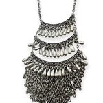 "Morana" Long Fringe Boho Western Silver Tone Necklace Piece Photo 1