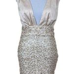 Bebe Sequin Ivory Plunging Neckline Dress Size M Photo 0