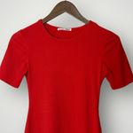 Reformation Jeans Red Ribbed Mini Dress Small Crew Neck Stretch Short Sleeve Photo 2