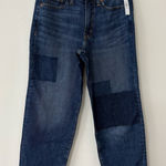 Old Navy Womens Sz 8 Petite OG Loose Straight Leg Patchwork Blue High Rise Denim Photo 0