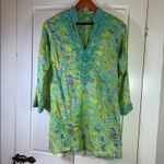Barbara Gerwit Tunic Top Medium‎ Beaded Paisley Print Cotton Blouse Cover Up Blue Photo 2