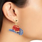 Leith Cowboy Hat Rhinestone Drop Earrings - Red/Blue/Gold Tone - NWT Photo 1