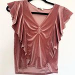 Stradivarius  pink velvet ruffle blouse pullover size small girly Photo 0