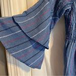 Mud Pie  Women’s Desi Off the Shoulders Chambray Blue Striped Smocked Dress Large Photo 6