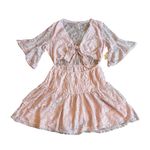 Free People Lala Dawn Rose Pink Lace Mini Dress Cutout Tie Front Size Medium NWT Photo 3