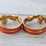 Vintage Clip On Earrings Orange & Gold Tone Hoops Photo 5