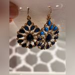 Gold and Blue Sunburst Earrings with Gemstone Accents boho festival summer Photo 2