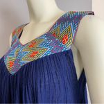 Handmade Tunic Mini Dress‎ Blue Floaty Diamond Pattern Ribbon Sleeveless Women Size M Photo 4