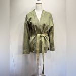 ZARA Olive Army Green Kimono Jacket Linen Cotton Boho Wrap Belted Asian Medium Photo 2