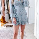 Reformation  Light Blue Floral Faux Wrap Long Sleeve Mini Dress  Photo 7