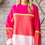 First Love Oversized Cozy Boutique Sweater Pink Stripe Colorblock Plus Size 2X Photo 0