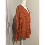 Holding Horses  100% Linen Terra Cotta Red Tie Sleeve Tunic Pullover Blouse Photo 2